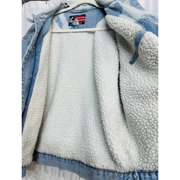 Avalon AC Collection Retro Sherpa Lined Denim Distressed Zombie Trucker Jacket L - Picture 6 of 10